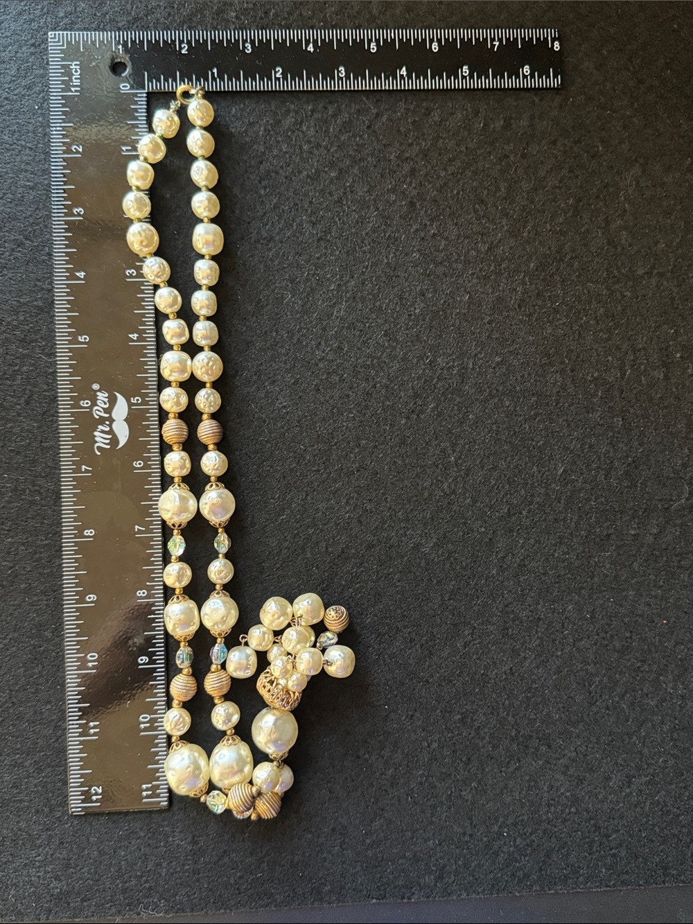 VTG 1950s Faux Pearl & Aurora Borealis Waterfall Necklace - Picture 5 of 5